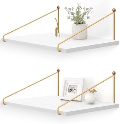 Afuly Floating Shelves for Wall, 12 Inch Deep Gold White Shelf, Set of 2 by Afuly