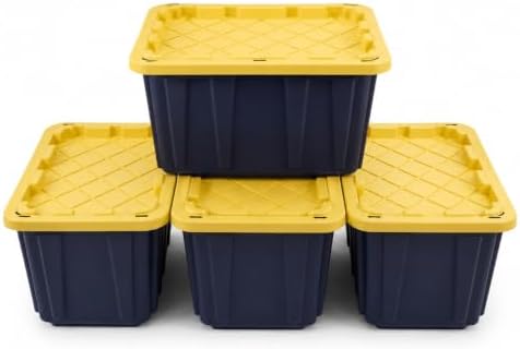 17 Gallon Storage Totes with Lock Holes, Black/Yellow, 4 Pack by Unknown