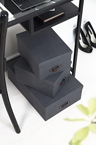 Bigso Box of Sweden Set of 3 Storage Boxes with Lids - Organiser Box For Clothes, Office Equipment and More - Wardrobe Storage Boxes with Labels for Bedding or Seasonal Clothing - Black - Image 6