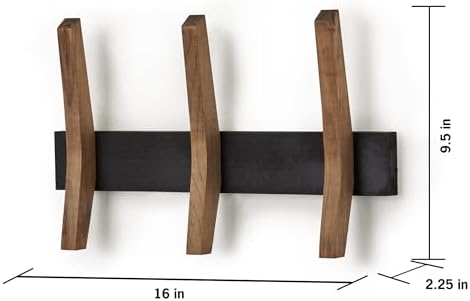 16-Inch Mid Century Coat Rack with 3 Wooden Hooks, Farmhouse Style Hookrail for Bedroom, Living Room, Hallway, and More, Solid Wood, 9.5" H x 16" W x 2.25" D, Black and Walnut - Image 4