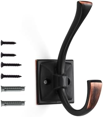khtumeware Wall Hooks,10 Pack Coat Hooks Hardware Towel Hooks for Hanging Coats Double Oil Rubbed Bronze Robe Hooks Wall Mounted with Screws for Key, Towel, Bags, Cup. by khtumeware
