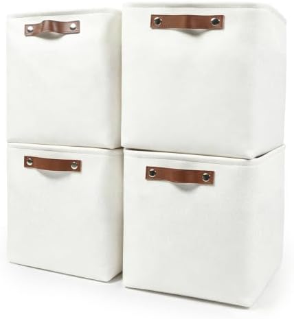 Bagnizer 13x13 Cube Storage Bins, Collapsible Fabric Storage Box, 4 Pack Closet Baskets with Handles for Organizing, Shelf, Toys, Clothes, Home, Office, Nursery (White) by Bagnizer