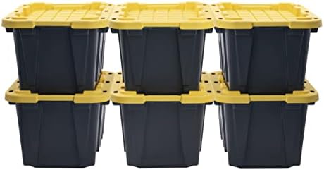 CX Heavy Duty 12-Gallon Stackable Plastic Storage Bins with Lids, 6 Pack by BLACKYELLOW