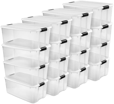 Sterilite 16-Pack Stackable Storage Bin with Lid, Clear Plastic Design, 116 Quart by Sterilite