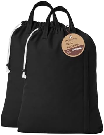 LFH Home Large Premium Cotton Rich Canvas Laundry Bag with Drawstring and Handles Heavy Duty, Multi-Use, and Washable for Home, Travel, College or Storage 28x36 (Pack of 2)-Black by LFHHomePrivateLimited