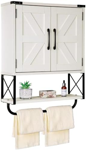 RUSTOWN Farmhouse Medicine Cabinet with 2 Barn Door & Towel Bar Rack by RUSTOWN