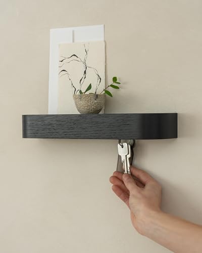 Kazai. Key Holder 'Toke' | Minimalist Key Hook Design from Berlin | Modern Key Holder Wall Mount with Wooden Shelf | Key Rack for Wall as Entryway Organizer | Oak, Black - Image 4