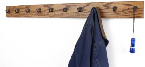 PegandRail Oak Wall Mounted Coat Rack with Aged Bronze Singular Style Hooks 4.5" Ultra Wide (Chestnut, 20" x 4.5" with 4 Hooks) - Image 3