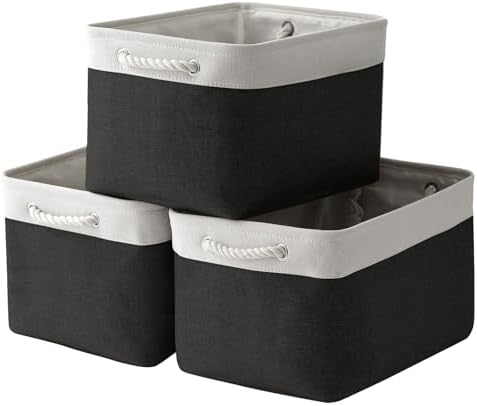 TheWarmHome Storage Basket for Gifts Empty - Large Cubes 3 Pack 15.8x11.8x11.8 inch Storage Bins for Organizing Book Cloth Bathroom Toy (White & Black) by TheWarmHome