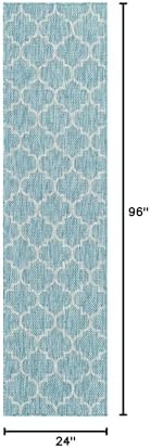 Unique Loom Trellis Collection Area Rug-Lattice Design, Moroccan Inspired for Indoor/Outdoor Décor, 2 ft x 8 ft Runner, Aquamarine/Gray - Image 2
