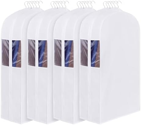 Univivi 40 Inch Cotton Garment Bags for Hanging Clothes 4 Pack, White by Univivi
