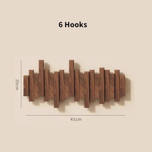 ELECANE Key Holder Wall Mount, Splicable Wooden Piano Coat Rack Wall Mount, Modern Wall Art Flip Down Magnetic Hooks Wall Hook Hat Hanger for Entryway Key Holder Bedroom Kitchen (Brown, 6 Hooks) - Image 2