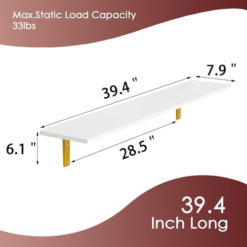 DINZI LVJ Long Wall Shelves, 39.4Inch Wooden Wall Mounted Shelves, Set of 4 - Image 3