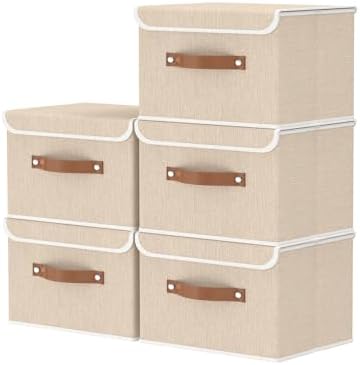OUTBROS Fabric Storage Bins, Beige, 5 Pack 10.2 x 7.9 x 6.7 in by OUTBROS