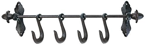 Sungmor Vintage Cast Iron Wall Hook Rack - Rustic Farmhouse Wall-Mounted Hanger for Coats, Keys, Mugs, Towels - Heavy Duty Decorative Organizer with 4 Removable Hooks by Sungmor