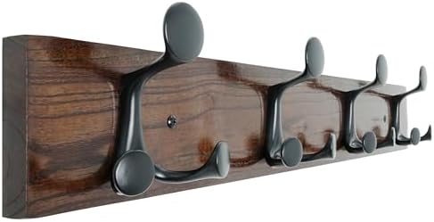 SKOLOO 24-Inch Walnut Wood Coat Rack Wall Mount with 4 Triple Hooks - Ideal for Family Entrances, Classrooms, and Pet Supplies Storage - Perfect Coat Hooks for Wall by SKOLOO