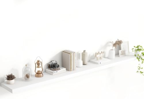 Acovy 72 Inch Floating Shelves, 8 Inch Deep Floating Shelves for Wall, Hanging Shelf with Invisible Brackets, Deep Shelves for Bathroom, Bedroom, Living Room, White, Set of 1 by Acovy