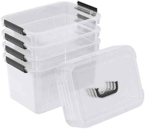 20 Quarts Stackable Plastic Storage Latches Box with Lid, Clear Latching Storage Bin with Handle, 4 Packs - Image 7