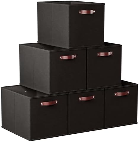 Ornavo Home 13x15x13 Foldable Fabric Storage Cube Bins, 6 Pack, Black by OrnavoHome