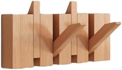 Coat Rack Wall Mount, Wooden Coat Rack, Piano Key Coat Rack, 4 Hooks Flip Down Wall Hook Rack, Beech by Unknown