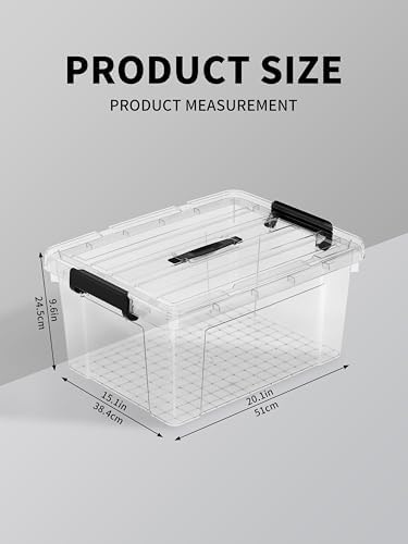 Cetomo 40Qt*4 Lidded Storage Bins, Stackable Plastic Bin with Handle, Storage Container with Secure Latching Buckles, Transparent, 40 Quart, Set of 6 - Image 2