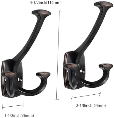 10 Pack Oil Rubbed Bronze Hooks Large Wall Mounted Solid Heavy-Duty Decorative Double-Sided Coat Hooks for Triple Coat Hook Towels Coats Robes Towels Bag Bathroom Three Prong Coat Hook - Image 2
