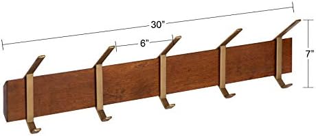 Kate and Laurel Rossmore Modern 5 Hook Shelf, Walnut and Gold, Mid-Century Coat Rack - Image 6