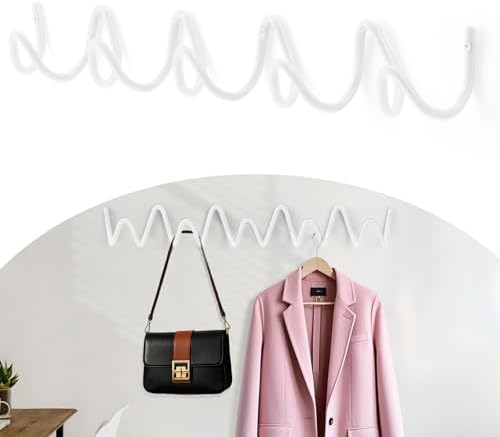 Coat Rack Wall Mount, Creative Wave Wall Hooks 20KG Capacity, Easy Installation, Multi-Purpose Hooks for Coat, Hat, Bag, Umbrella (While, 49cm x 7.5cm (19.29" x 2.95")) by Bumtosc