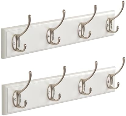 Wall Mount Bamboo Coat Rack, 17 Inch, 4 Double Hooks,2 Pack, White by JYLHOME