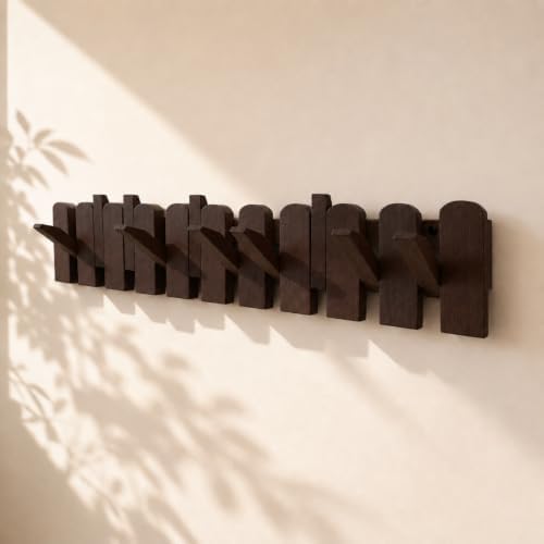 Wooden Coat Rack Wall Mount, Flip-Down Hooks, Walnut, 10 Hooks by Unknown
