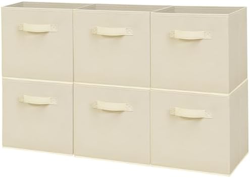 Easi Storage Cubes, 11 Inch Fabric Storage Bins, Set of 6, Foldable Collapsible Cube Organizer with Handles, Closet Shelves Office Nursery Storage, Cubby Storage Bins for Toys Clothes Books, Beige by Unknown