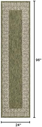 Unique Loom Outdoor Border Collection Area Rug - Floral Border (2' x 8' Runner, Green/ Ivory) - Image 2