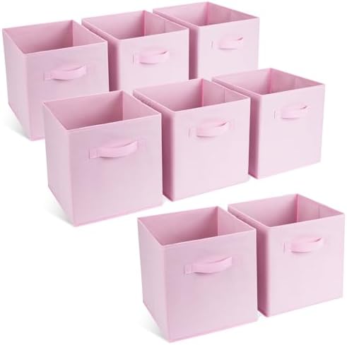 Life Hacks Fabric Storage Bins 8 Pack 13 inch Foldable Storage Cubes with Reinforced Handles Fun Colored Durable Cube Storage Bin for Home, Playroom, Closet Organizers and Storage, Pink by 1