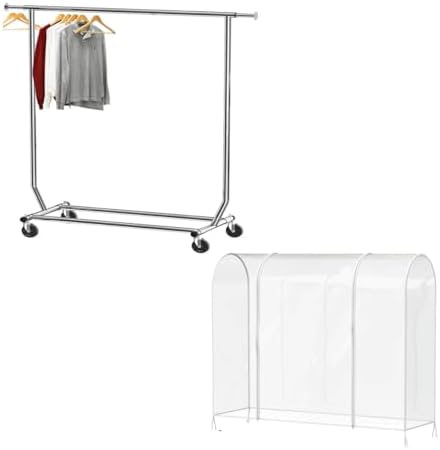 Simple Houseware Supreme Commercial Grade Clothing Garment Rack + Clear Garment Rack Cover (72''L x 54''H) by SimpleHouseware