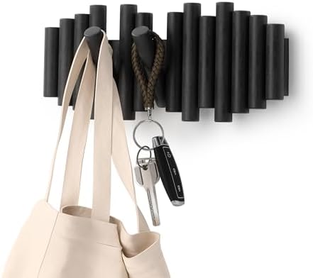 Umbra Picket Coat Rack, Wall Mount 5 Flip-Down Coat Hooks, Black by Umbra