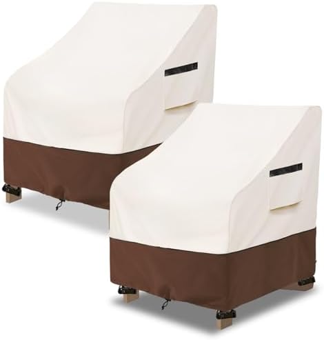 Patio Chair Covers 2 Pack - Waterproof Heavy Duty Patio Furniture Covers for Outdoor Lounge Deep Seat Chair(28 W x 30 D x 32 H inches) Beige & Brown by Osileyo