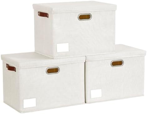 Roobyl 15" Fabric Storage Box with Lids, 3-Pack, White by Roobyl