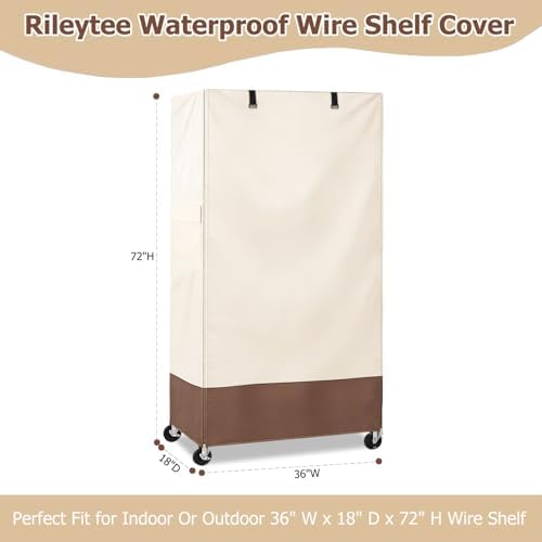 Rileytee Wire Shelf Cover,Heavy Duty 600D Dustproof Waterproof Shelf Covers for Wire Shelving,Outdoor Storage Rack Cover for Rack with Zipper,36" W x 18" D x 72" H,(Beige & Brown) - Image 2