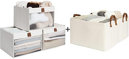 StorageWorks Rectangular Storage Bins, 3 Pack, Clear Window, Metal & PVC, Open Top, For Shelves, Closets, Bedrooms, Living Room by StorageWorks