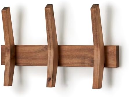16-Inch Mid Century Coat Rack with 3 Wooden Hooks, Farmhouse Style Hookrail for Bedroom, Living Room, Hallway, and More, Solid Wood, 9.5" H x 16" W x 2.25" D, Walnut by Drakestone+Designs