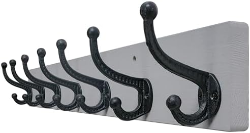 WEBI Rustic Coat Rack Wall Mount,30" Long 7 Cast Iron Coat Hooks Wall Mounted,Heavy Duty Wood Wall Coat Hanger Hooks for Hanging Coats,Jacket,Clothes,Backpack,Farmhouse,Gray by WEBI