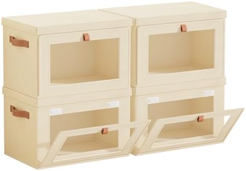 Tuza 4 Pack Foldable Storage Bins - Fabric Decorative Storage Boxes with Handles & Window, Collapsible Organizer for Closet, Shelf, Dorm Room by LOVEWHEREYOULIVE