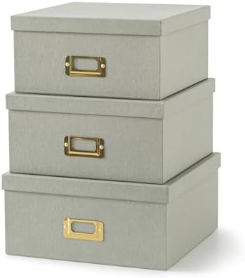 Soul & Lane - Gray Decorative Photo Storage Boxes with Lids, Set of 3 by SoulLane