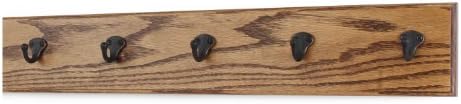 Oak Wall Mounted Coat Rack with Aged Bronze Singular Style Hooks 4.5" Ultra Wide (Chestnut, 25.5" x 4.5" with 5 Hooks) by PEG+AND+RAIL