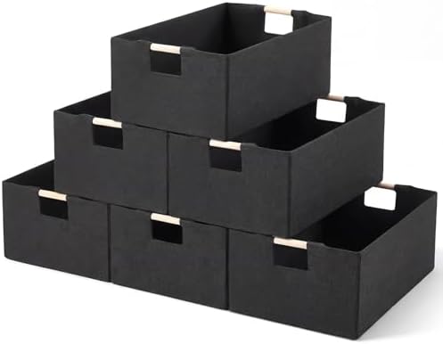 Cinnvoice 6 Pack Fabric Storage Bins for Closet Shelves, 15 x 10.6 x 6 Inch by QinYee