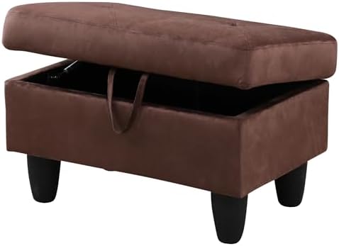 28.5'' Ottoman with Storage, Flannel Ottoman Foot Rest for Living Room Upholstered Footstool, Perfect Storage Ottoman Bench Bag Floor Chair for Bedroom or Entryway, Chocolate - Image 6