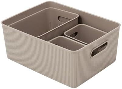 Superio Ribbed Collection - Decorative Plastic Basket Open Home Storage Bins Organizer, Taupe (Set of 4) 1 Large, 1 Medium, 2 Small - Container Boxes for Organizing Closet Storage Bins for Shelves - Image 7