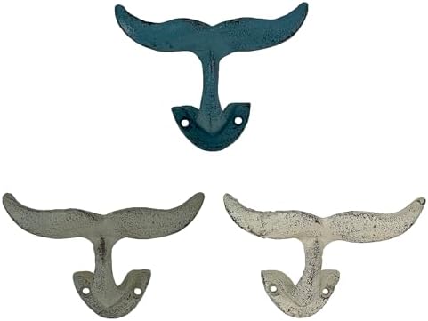 Zeckos Set of 3 Whale Tail Wall Hooks, 5 Inch Multicolor Cast Iron - Image 2