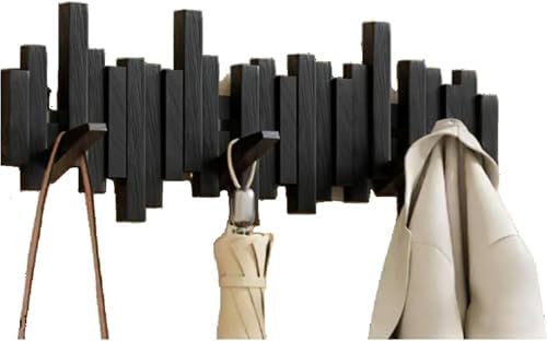 ELECANE Piano Key Wall Mount, Wooden Coat Rack with Flip-Down Magnetic Hooks, Splicable Design Key Holder & Hat Hanger for Entryway, Bedroom, Kitchen Wall Organization (Black, 8 Hooks) by Unknown