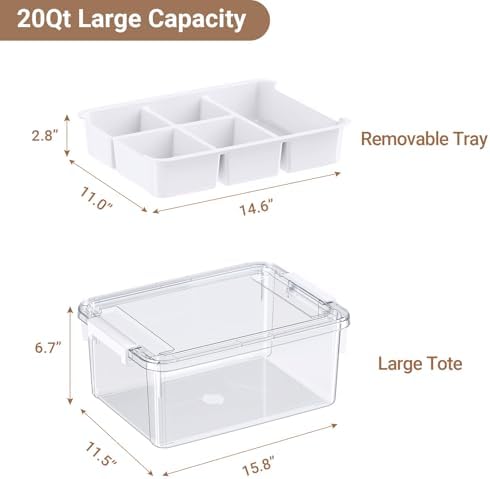 20Qt Plastic Storage Bin with Lid, Clear Latching Organizer Box with Removable Tray, Portable Storage Container, for Holiday Ornaments, Home Organization, 1Pack - Image 2